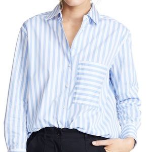 AYR The Deep End blue and white striped button down, size large